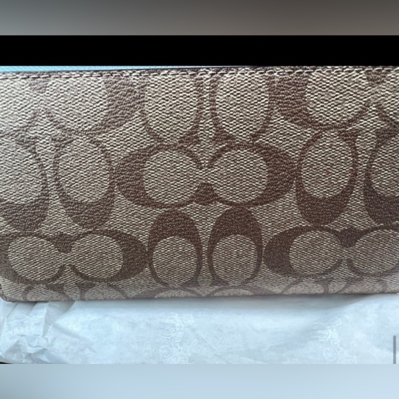 Coach Long Zip Around Wallet In Signature Canvas Sv/Khaki/Waterfall - Picture 3 of 8